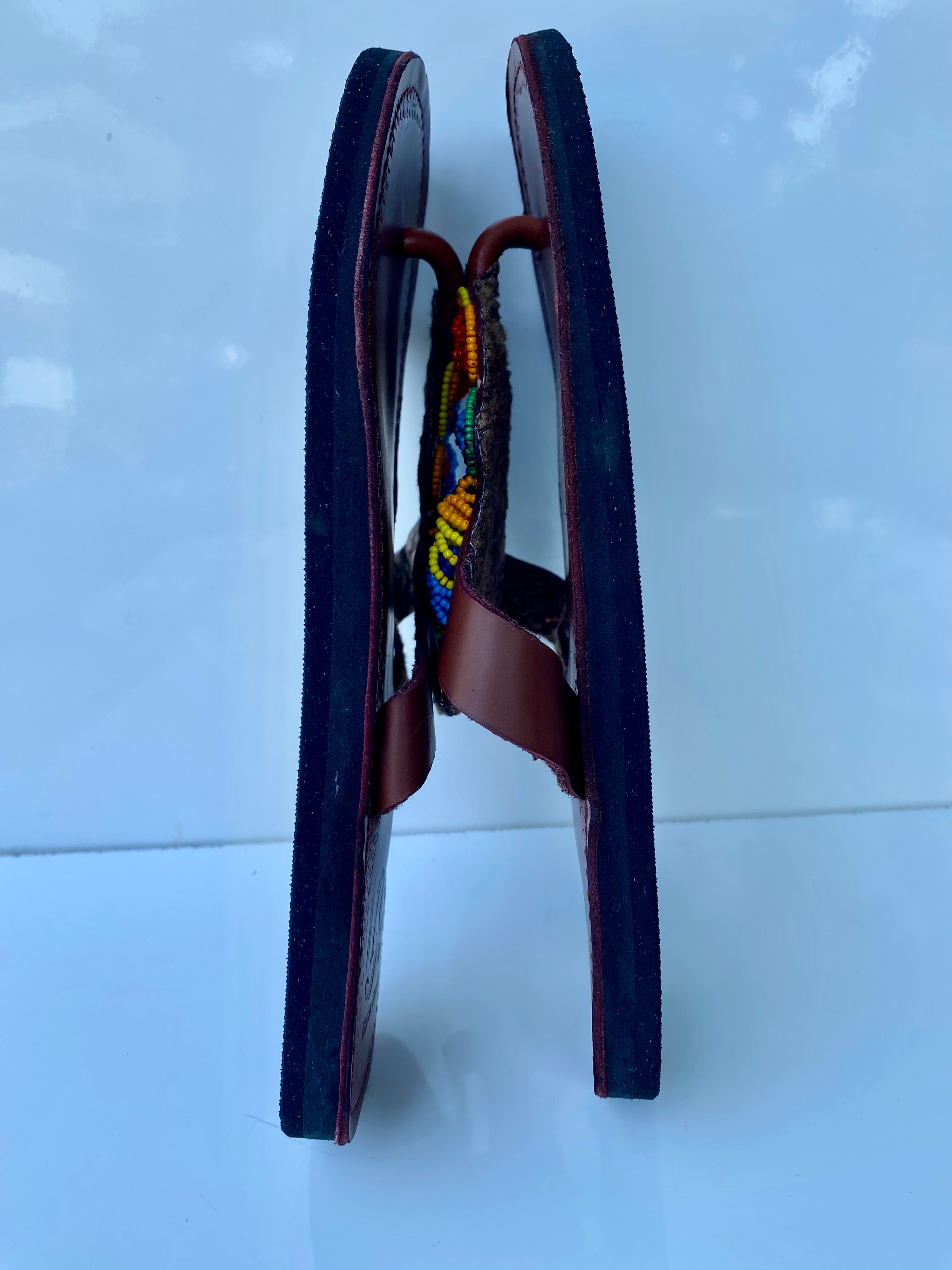 Handcrafted Maasai Beaded Leather Sandals | Brown