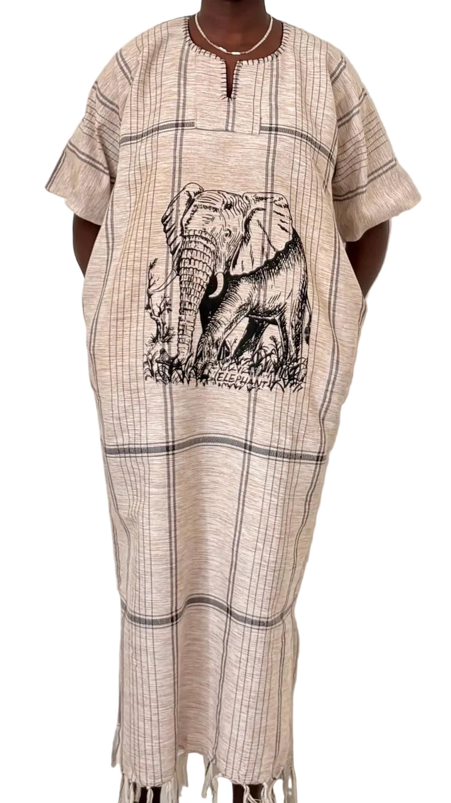Handmade African Elephant Safari Maxi Dress – Women’s Cotton Dress with Pockets