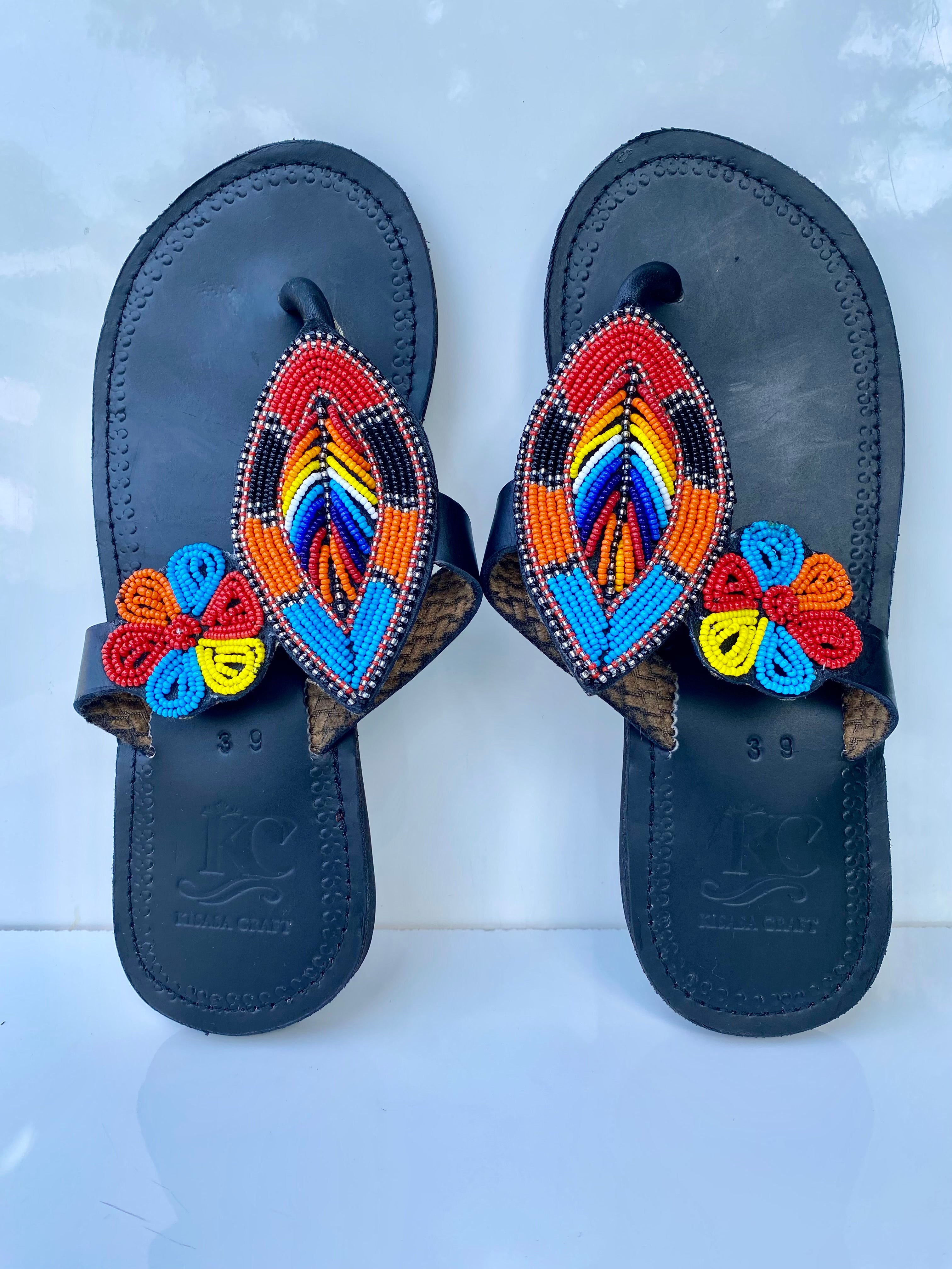 Handmade Maasai Beaded Leather Sandals – Black | Afrocraft Sweden