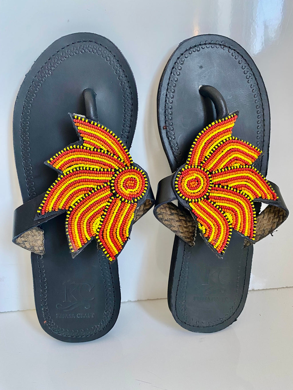 Handmade Maasai Leather Sandals – Black Beaded African Sandals