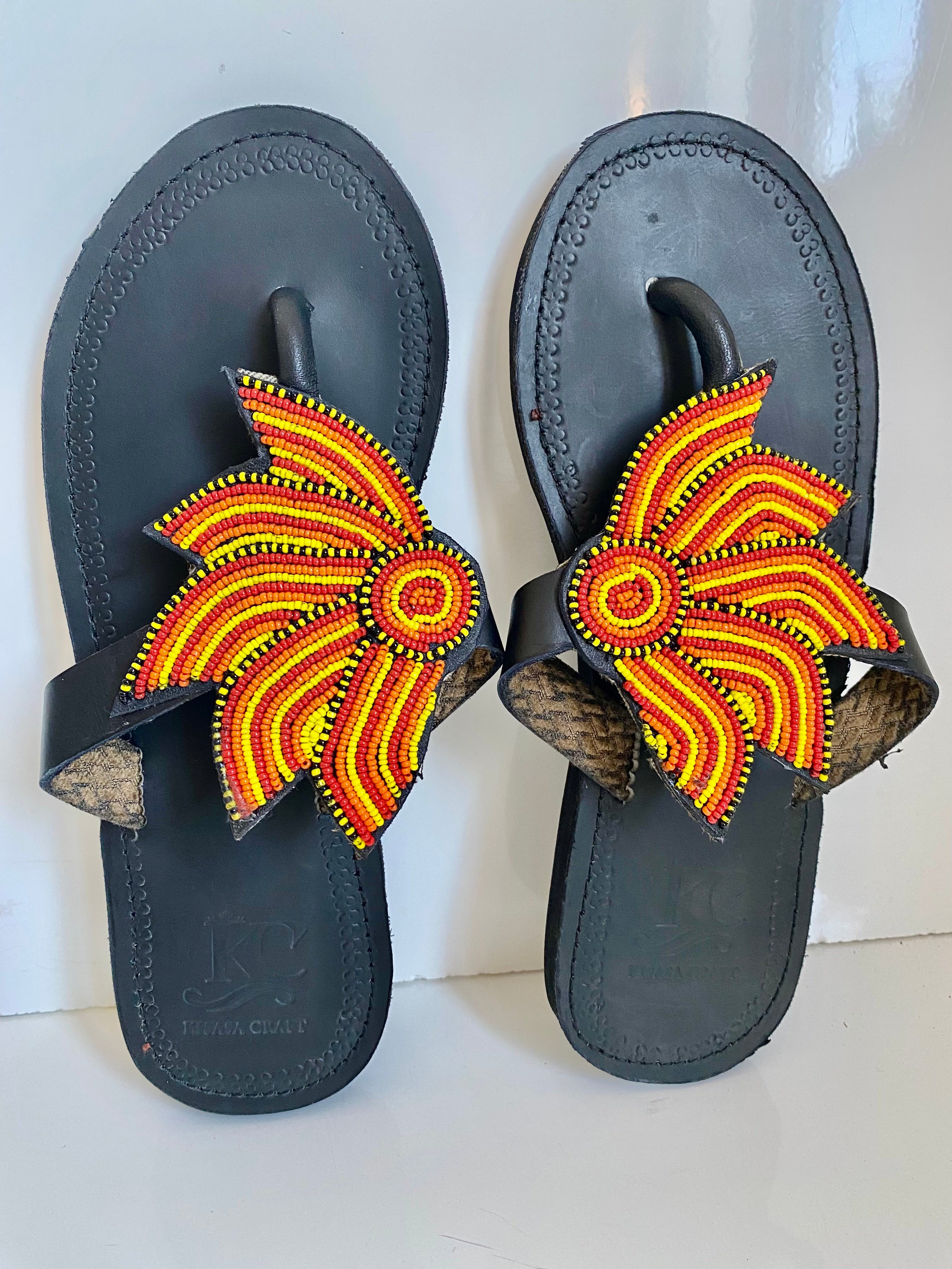 Handmade Maasai Leather Sandals – Black Beaded African Sandals