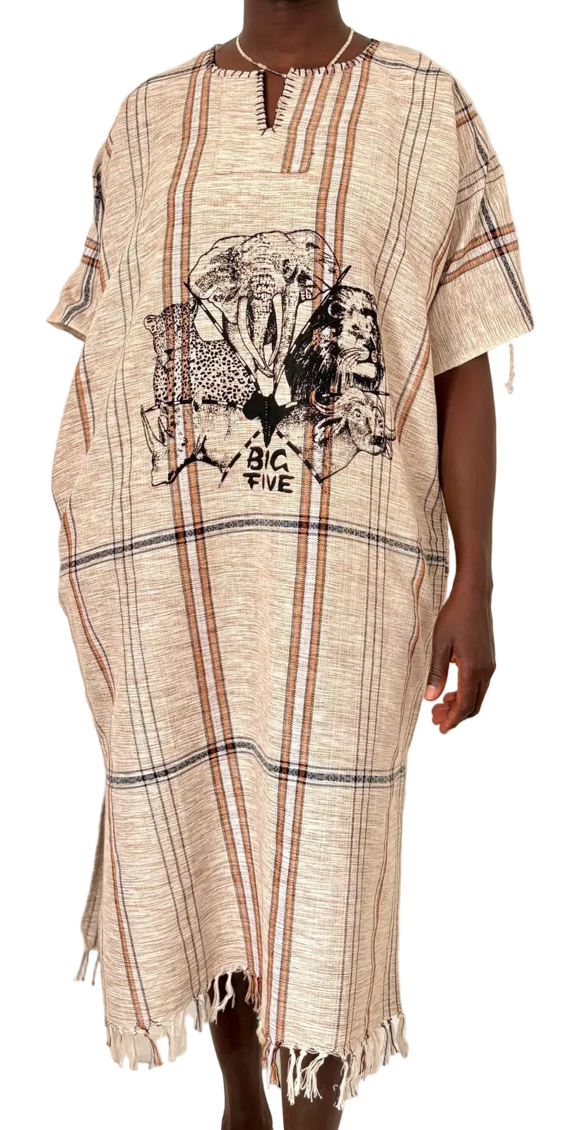 Handmade African Big Five Safari Maxi Dress – Women’s Cotton Dress with Pockets