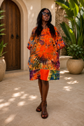 Orange Tie-Dye African Kaftan Dress