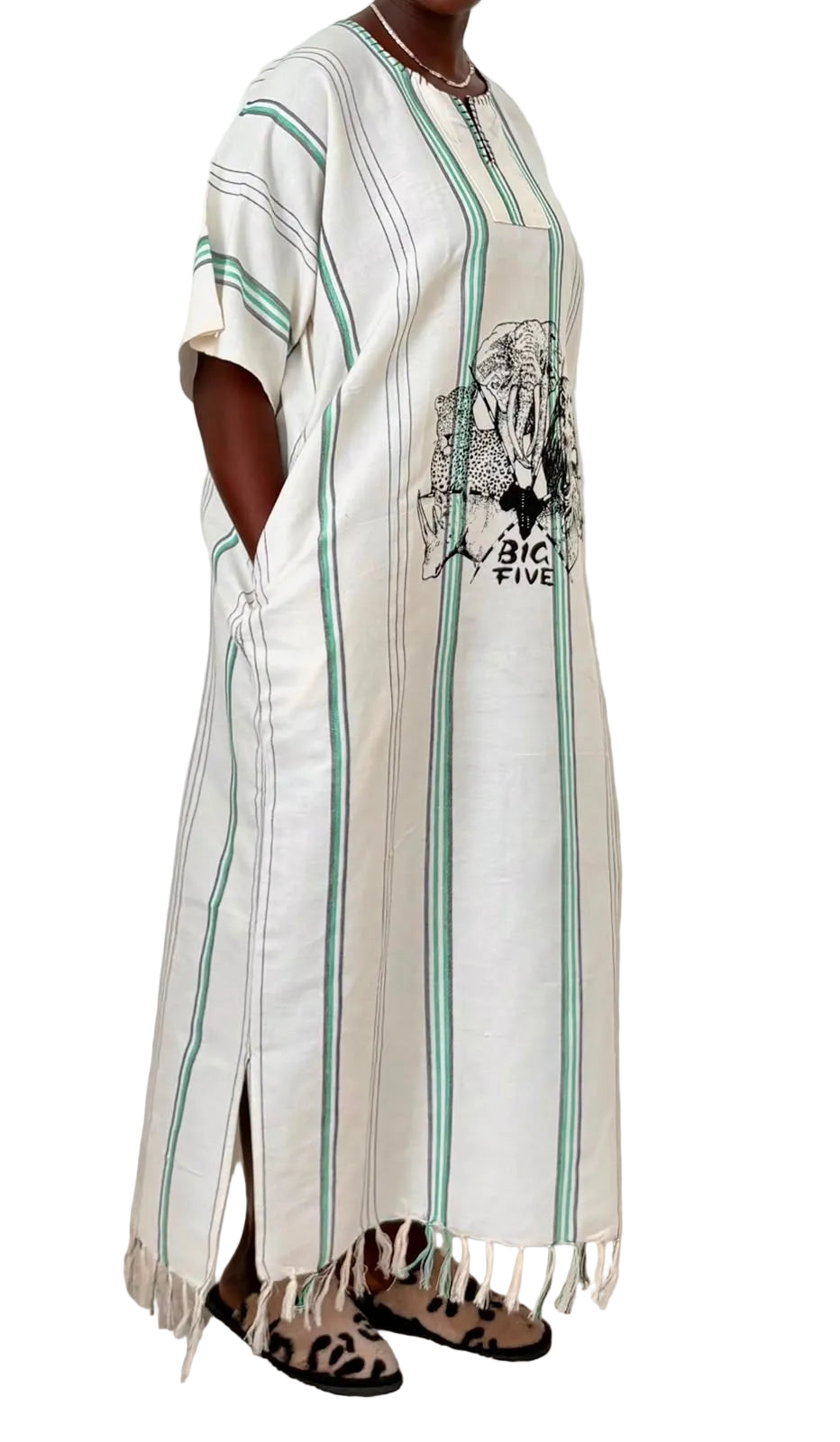 Big Five African Maxi Dress – White & Green