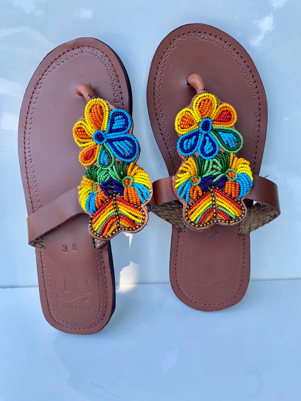 Handcrafted Maasai Beaded Leather Sandals | Brown