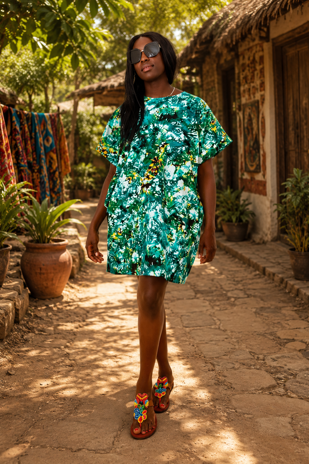 Emerald Bloom African Print Dress