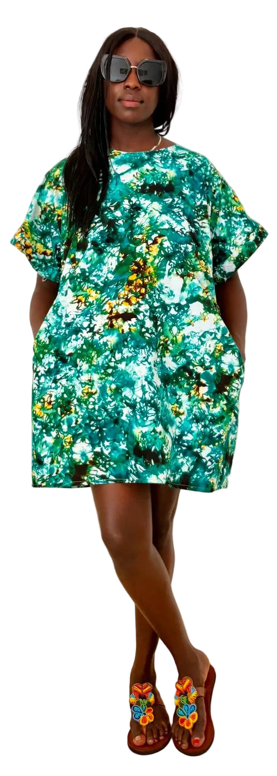 Emerald Bloom African Print Dress