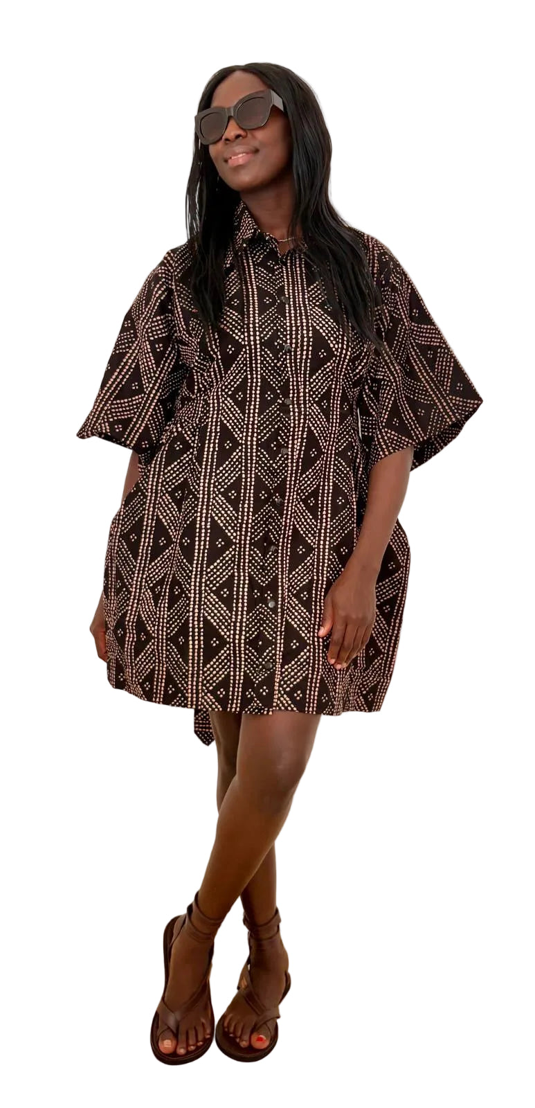 African Mud Cloth Pocket Dress – Brown & Black