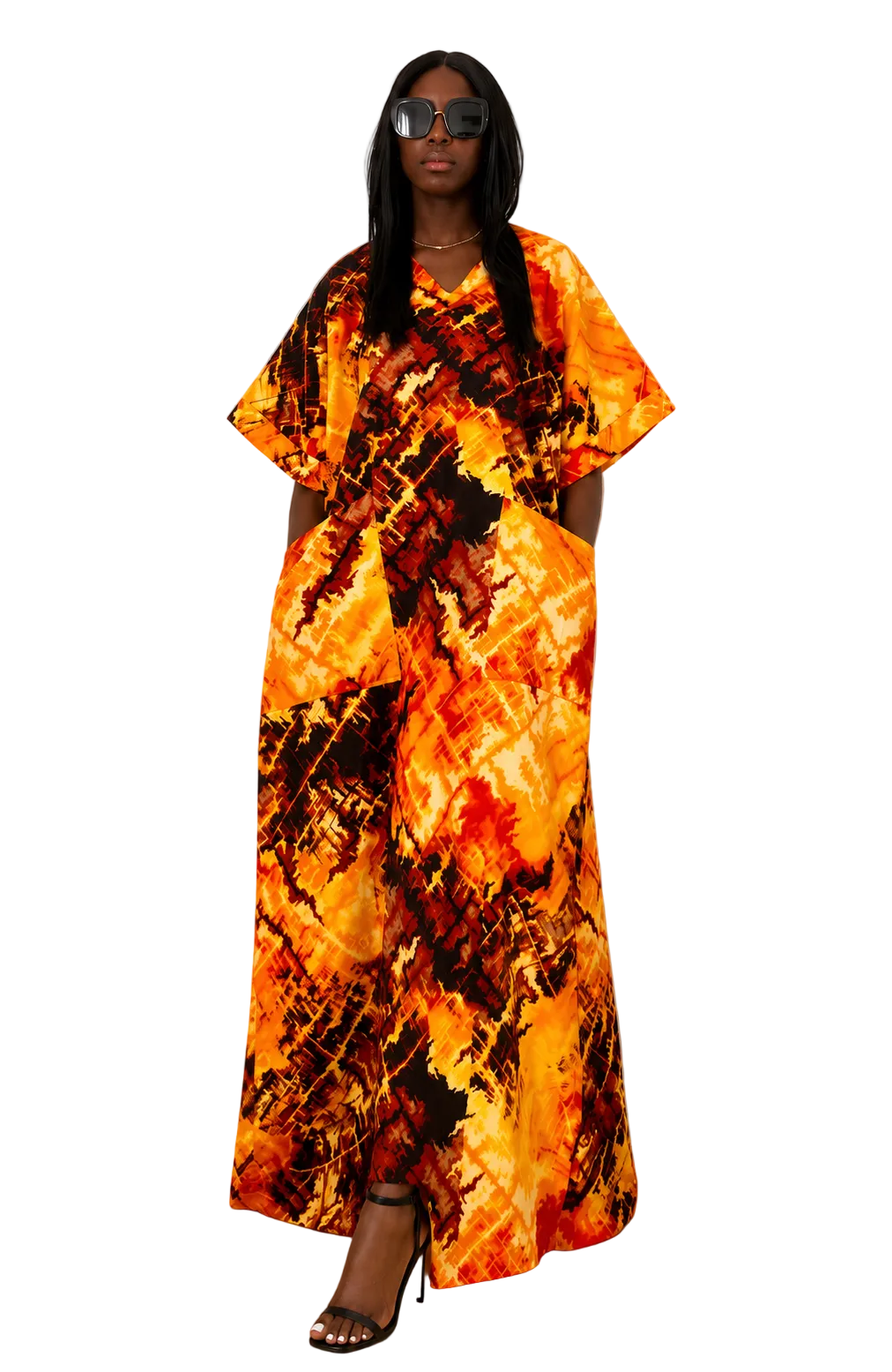 Sunset Glow African Print Pocket Maxi Dress
