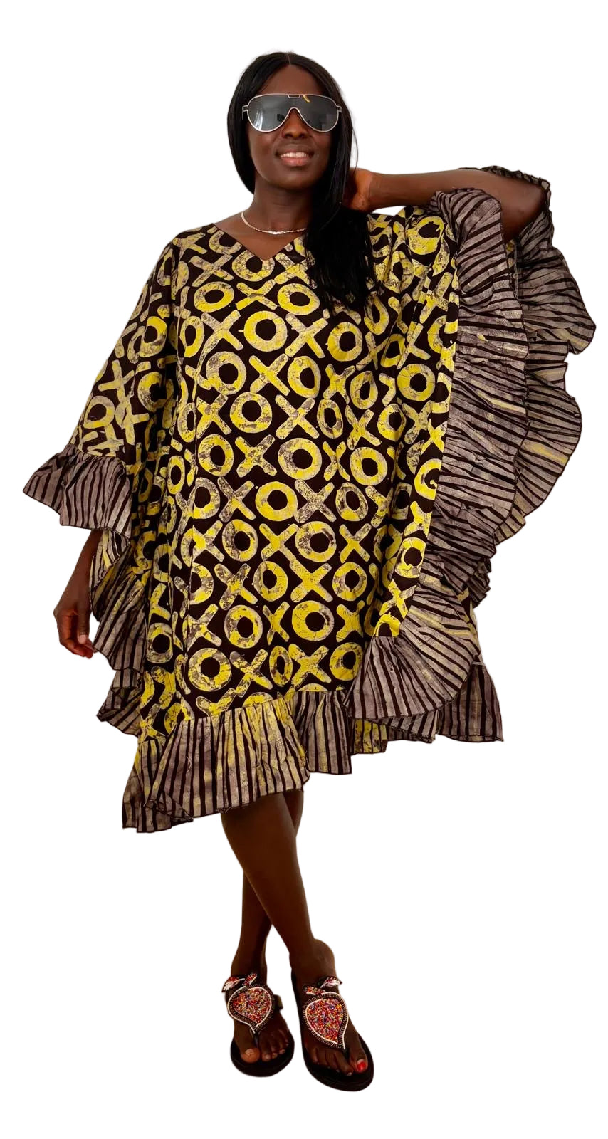 Yellow Ruffle Ankara Kaftan Dress