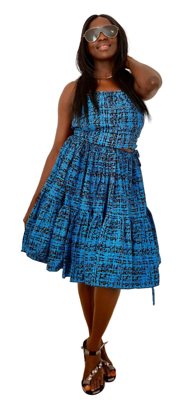 Elegant Blue African Print Skirt & Top Set