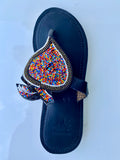 Handmade Maasai Beaded Leather Sandals – Multicolor Shield Design
