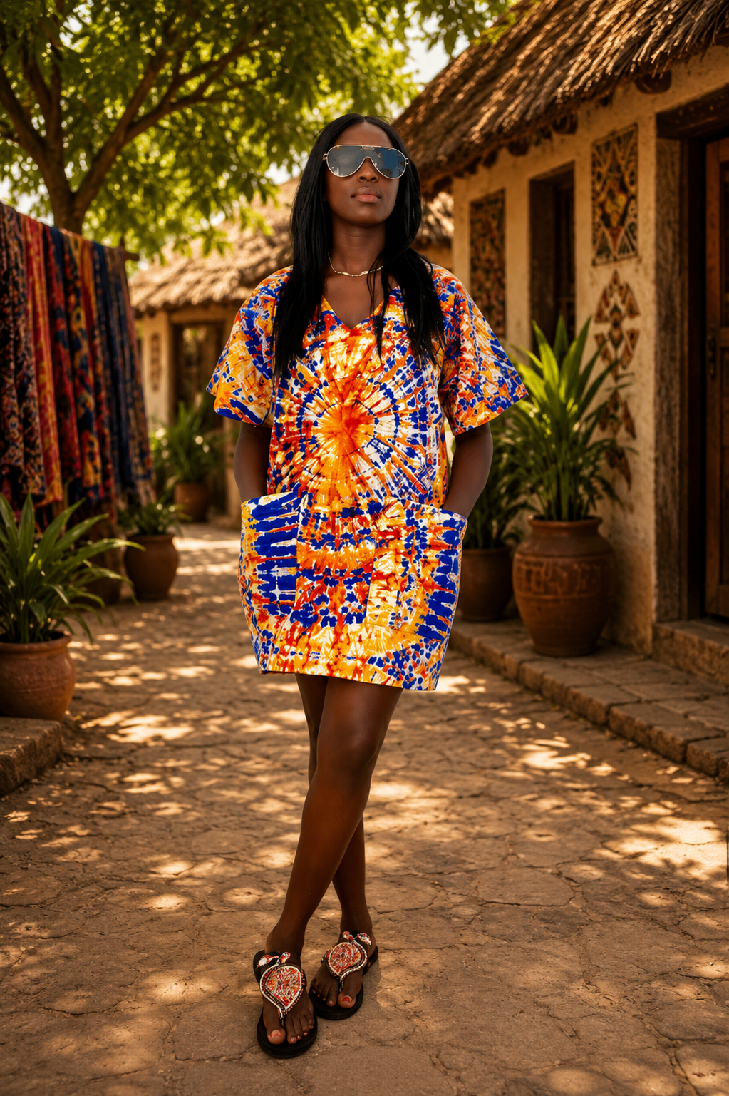Sunburst Tie-Dye African Cotton Dress