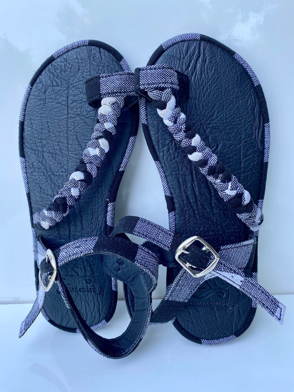 Women’s Handmade Leather Sandals – Black Woven Strap