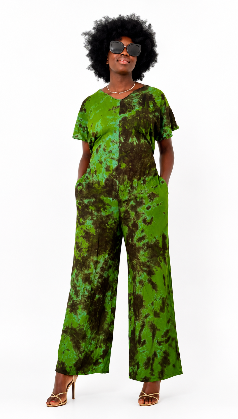 African Print Wide-Leg Jumpsuit – Green & Orange | Afrocraft Sweden