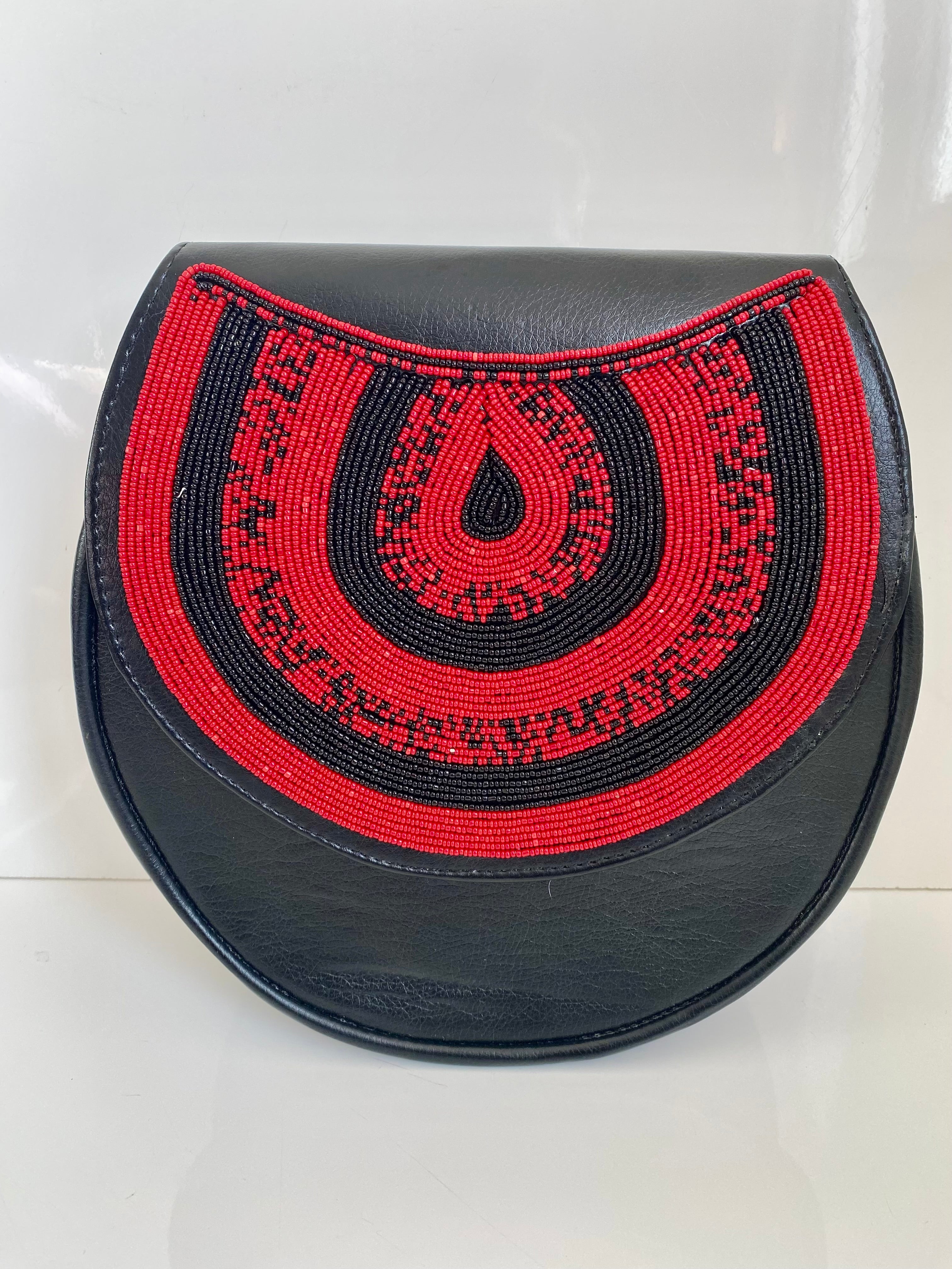 Afrocraft Handmade Beaded Leather Crossbody Bag – Earth Harmony