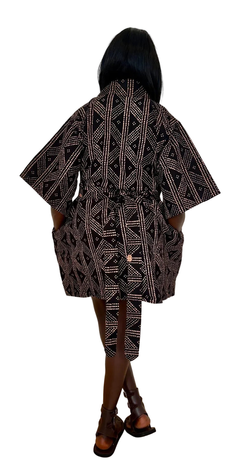 African Mud Cloth Pocket Dress – Brown & Black