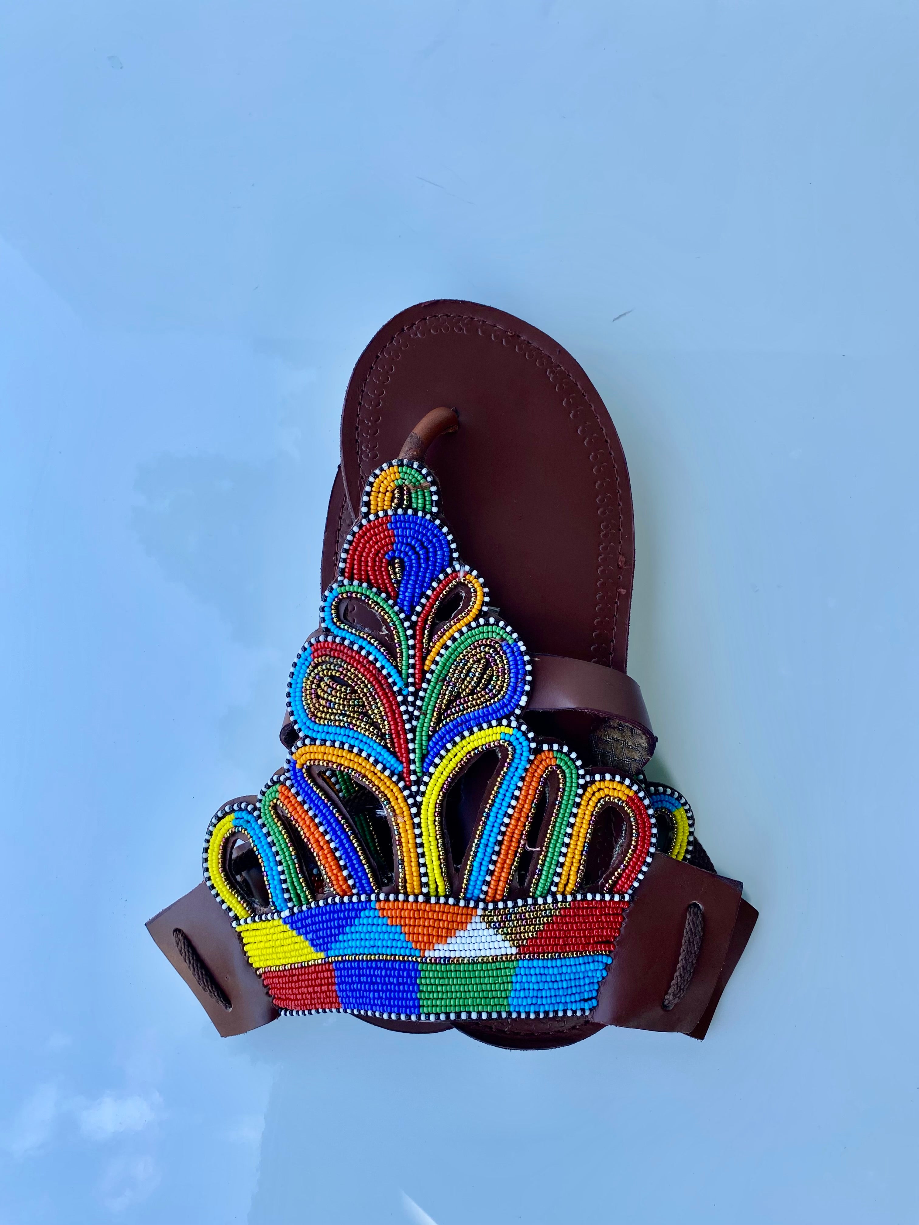 Handmade Maasai Beaded Leather Sandals – Rainbow Fan Design