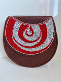 Handcrafted African Beaded Leather Crossbody Bag – Red & White