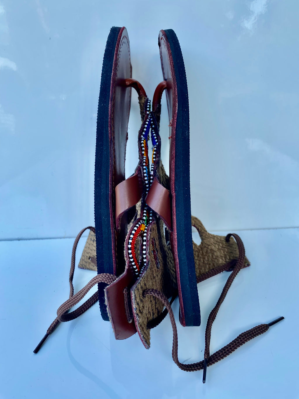Handmade Maasai Beaded Leather Sandals – Rainbow Fan Design