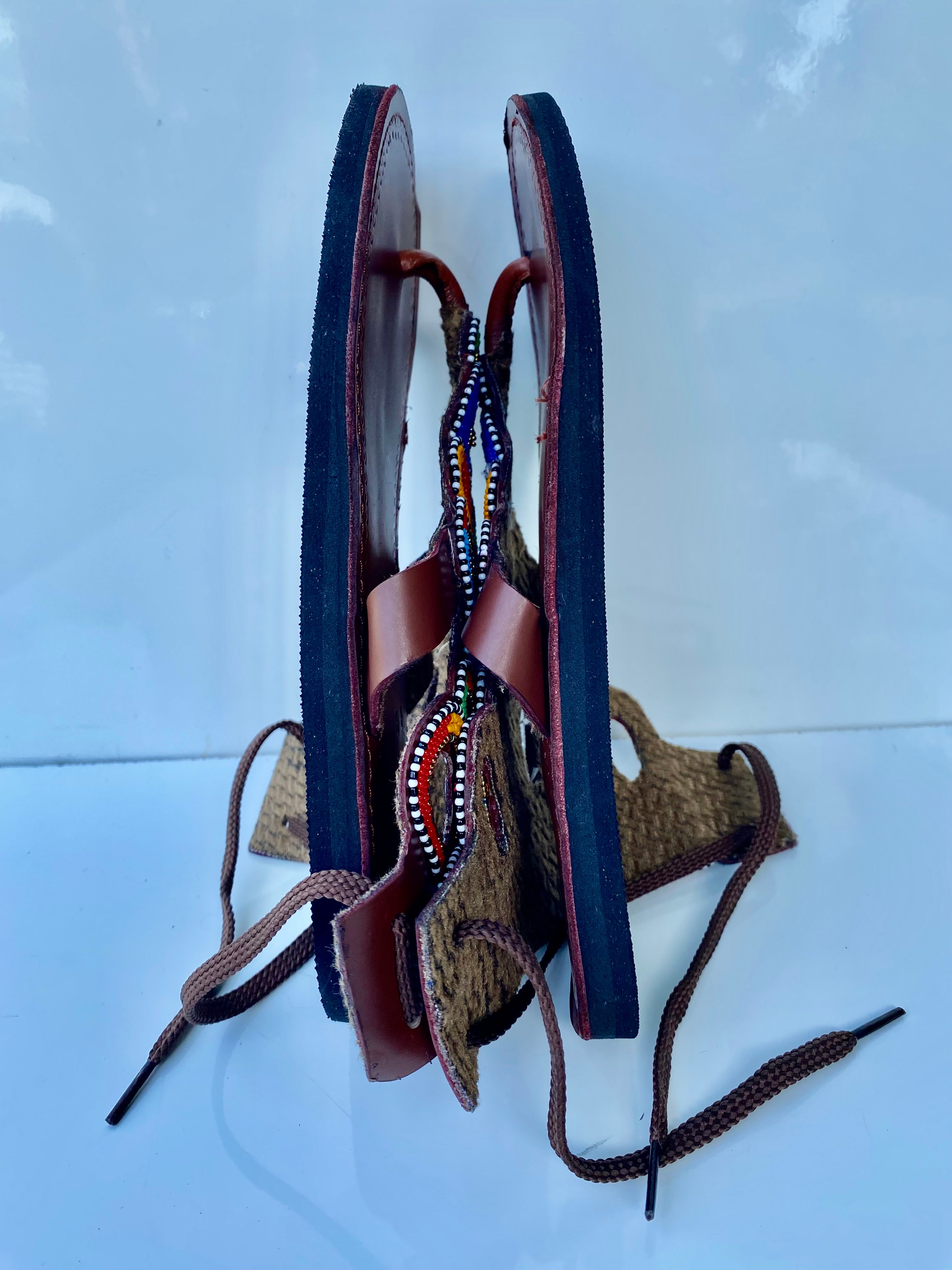 Handmade Maasai Beaded Leather Sandals – Rainbow Fan Design
