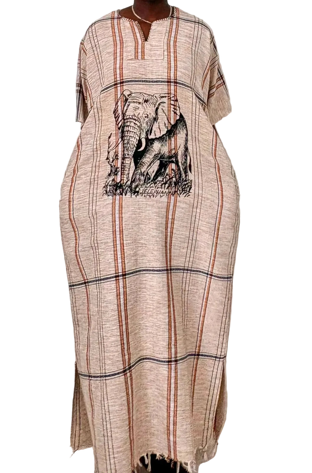African Elephant Print Maxi Kaftan Dress – One of a Kind