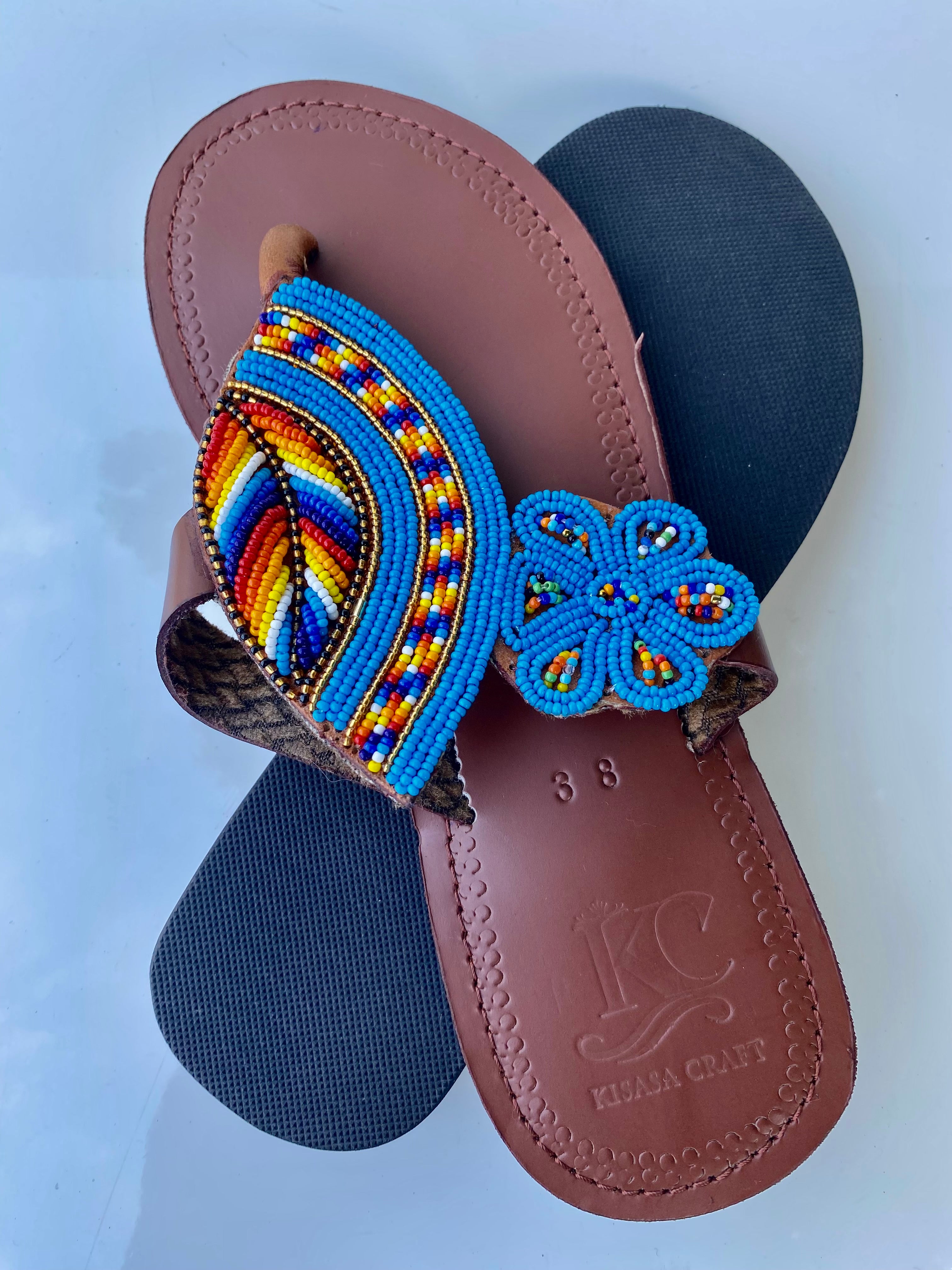 Handmade Maasai Beaded Sandals – Blue
