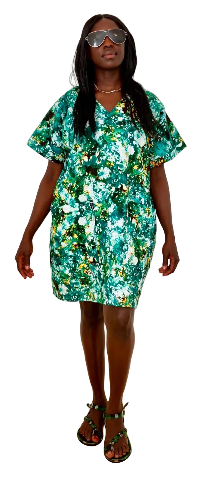 Emerald Bloom African Cotton Dress
