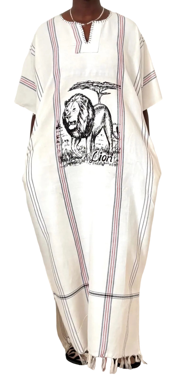 Handmade African Lion Maxi Dress – Women’s Cotton Safari Dress with Pockets