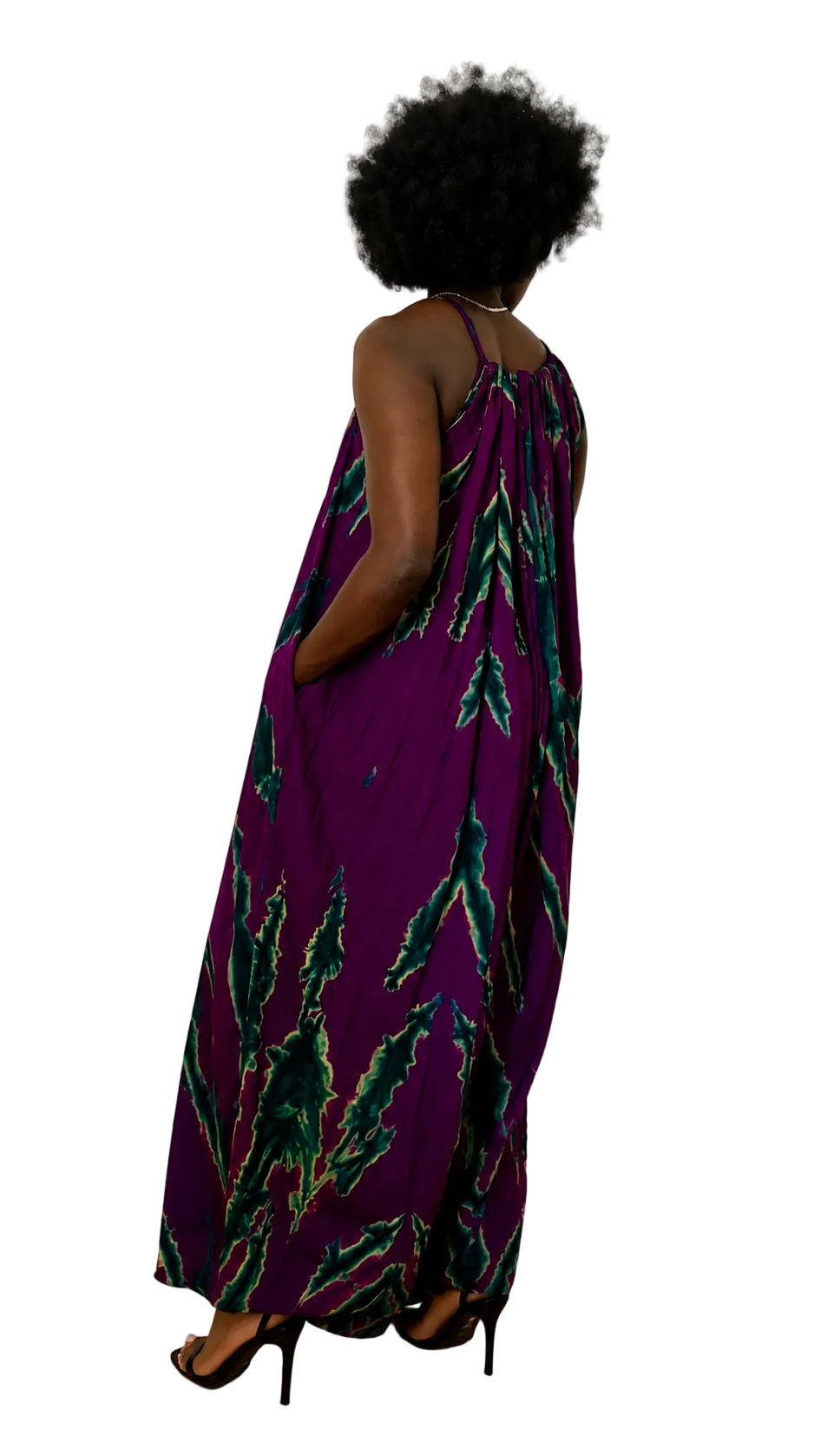 Purple African Print Maxi Jumpsuit Dress with Pockets