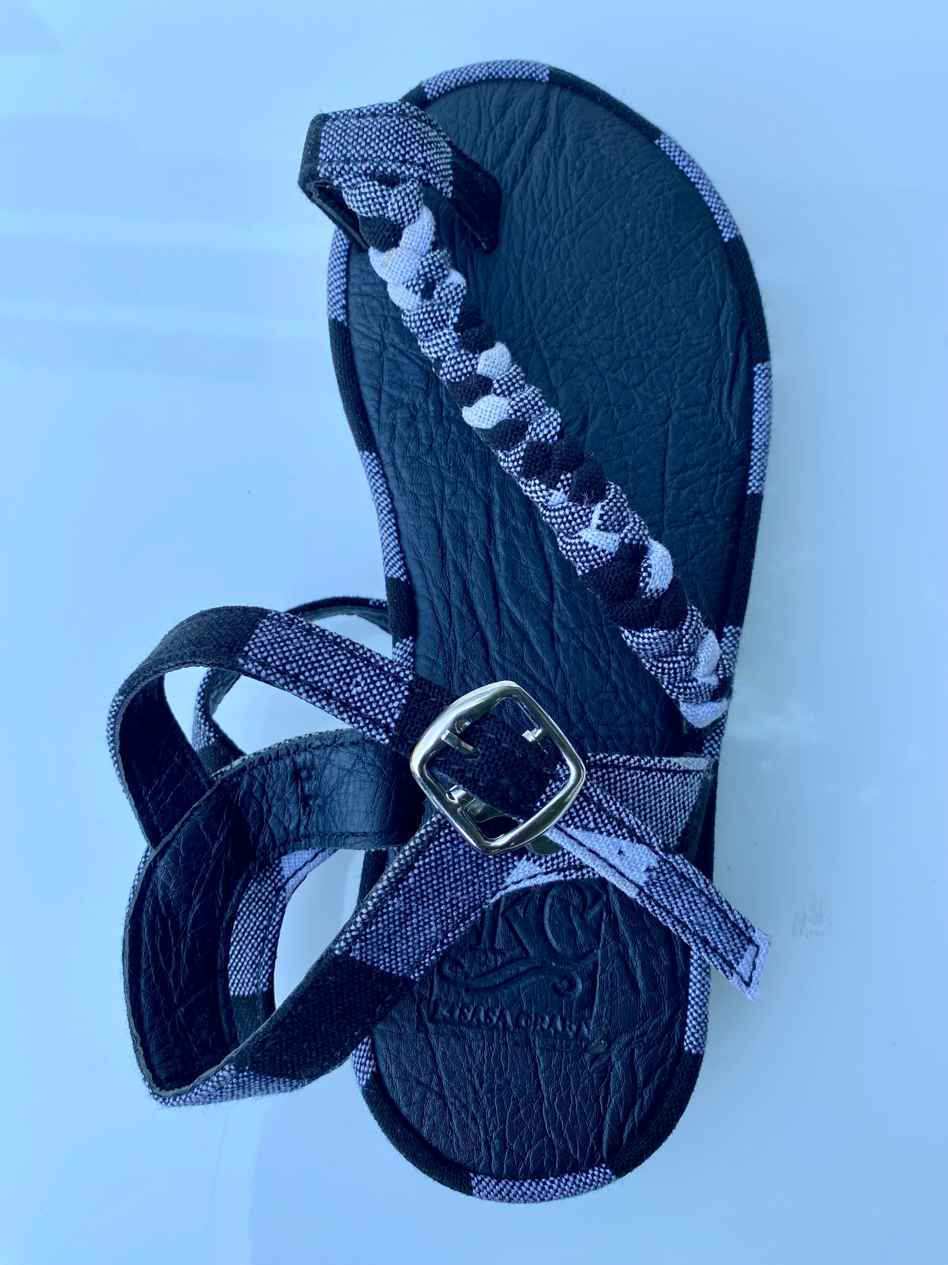 Women’s Handmade Leather Sandals – Black Woven Strap