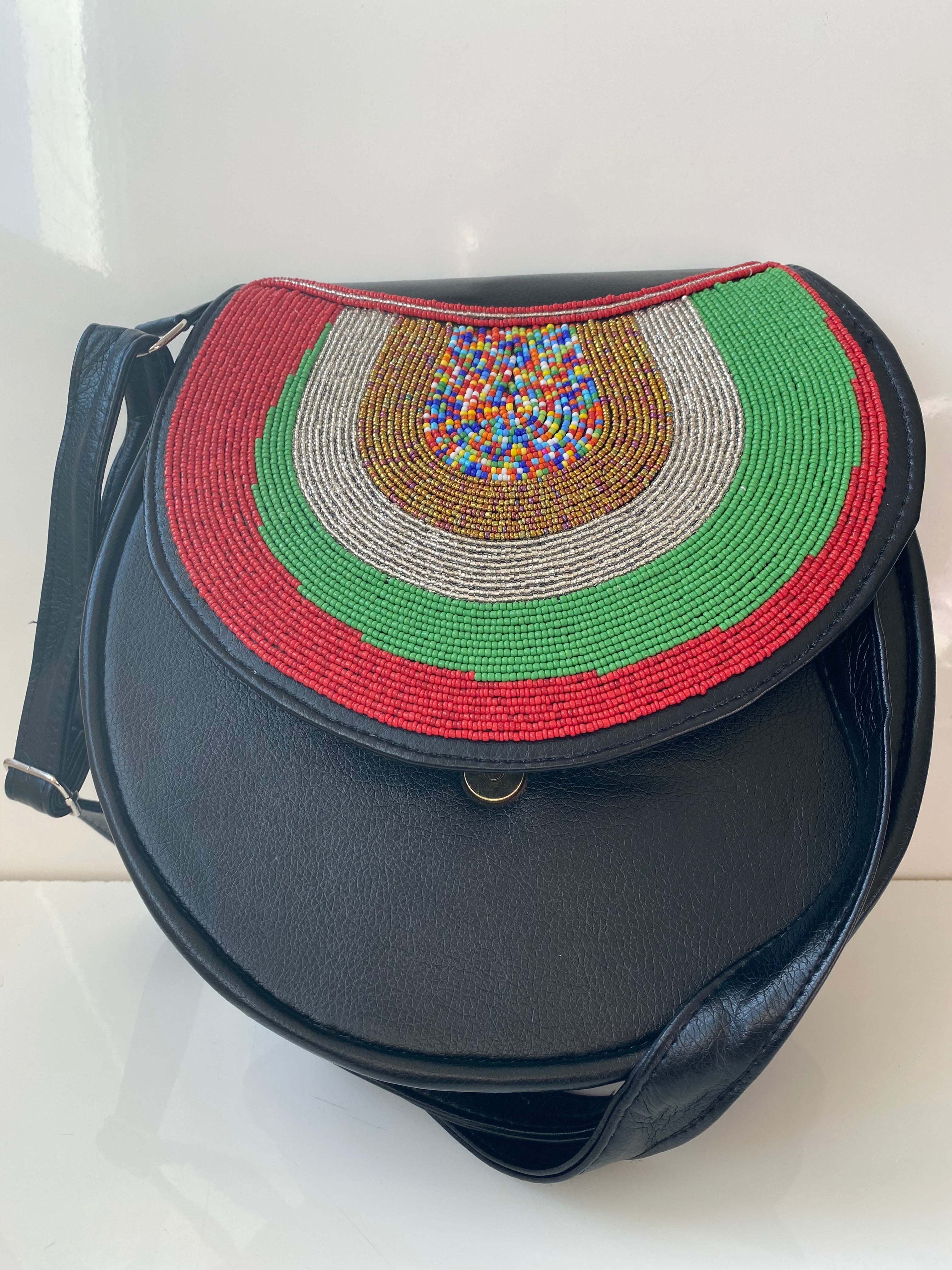 Handmade African Beaded Crossbody Bag – Black