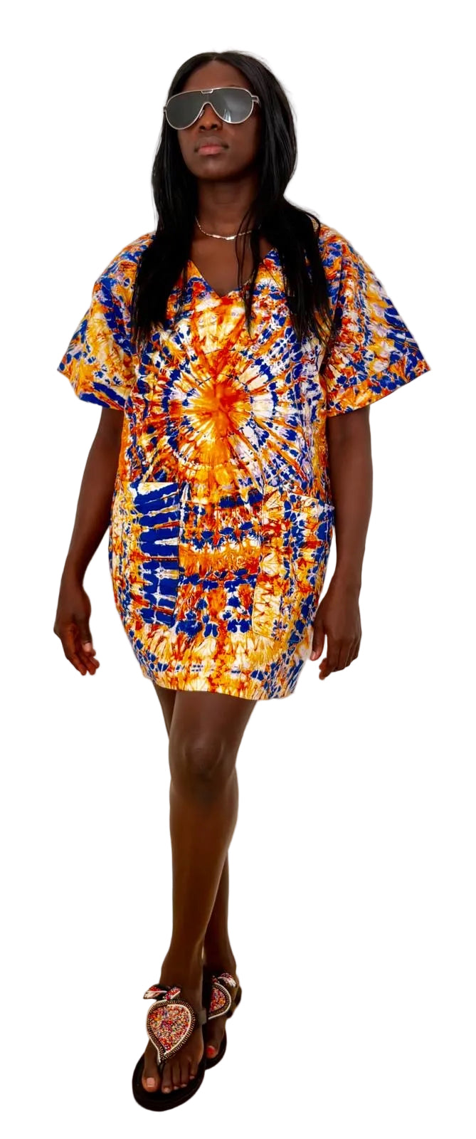 Sunburst Tie-Dye African Cotton Dress