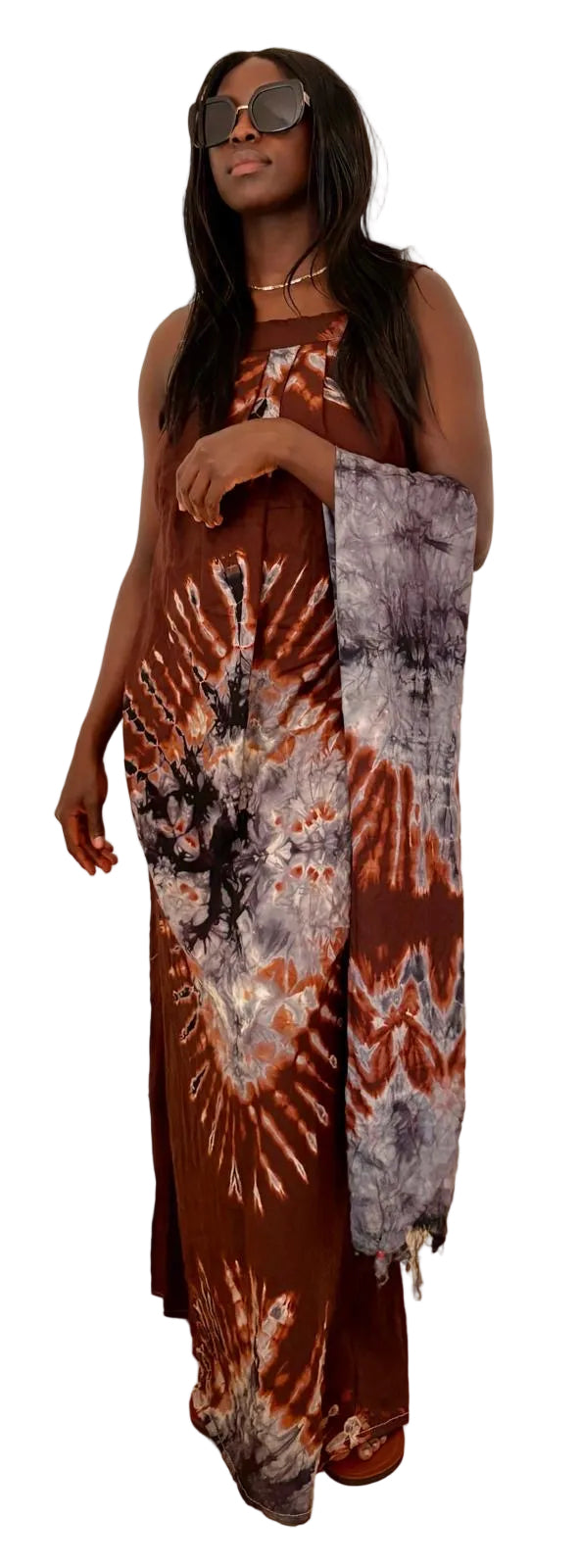 Savannah Elegance 3-in-1 Maxi Dress with Matching Scarf