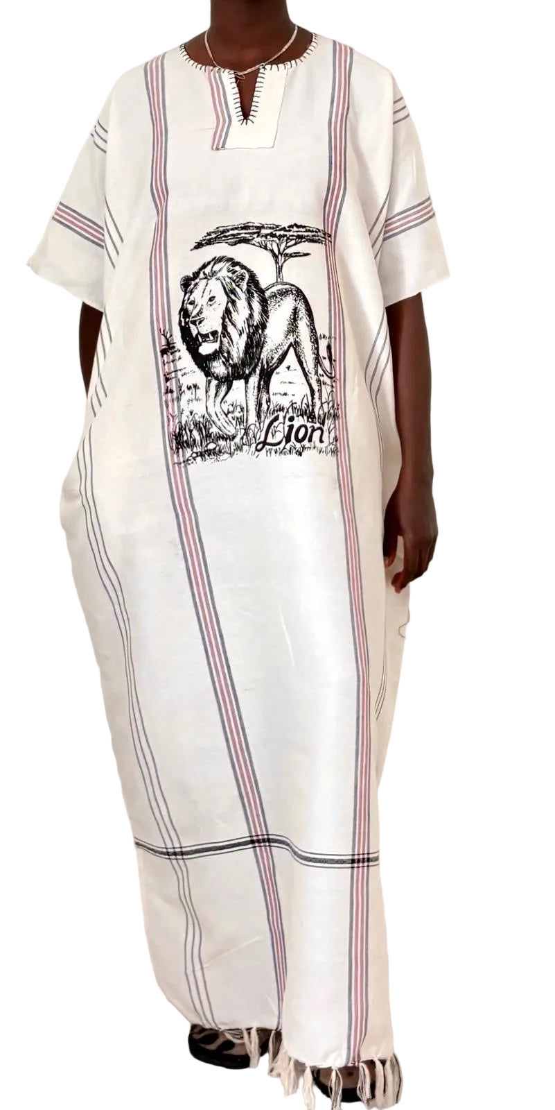 Handmade African Lion Maxi Dress – Women’s Cotton Safari Dress with Pockets