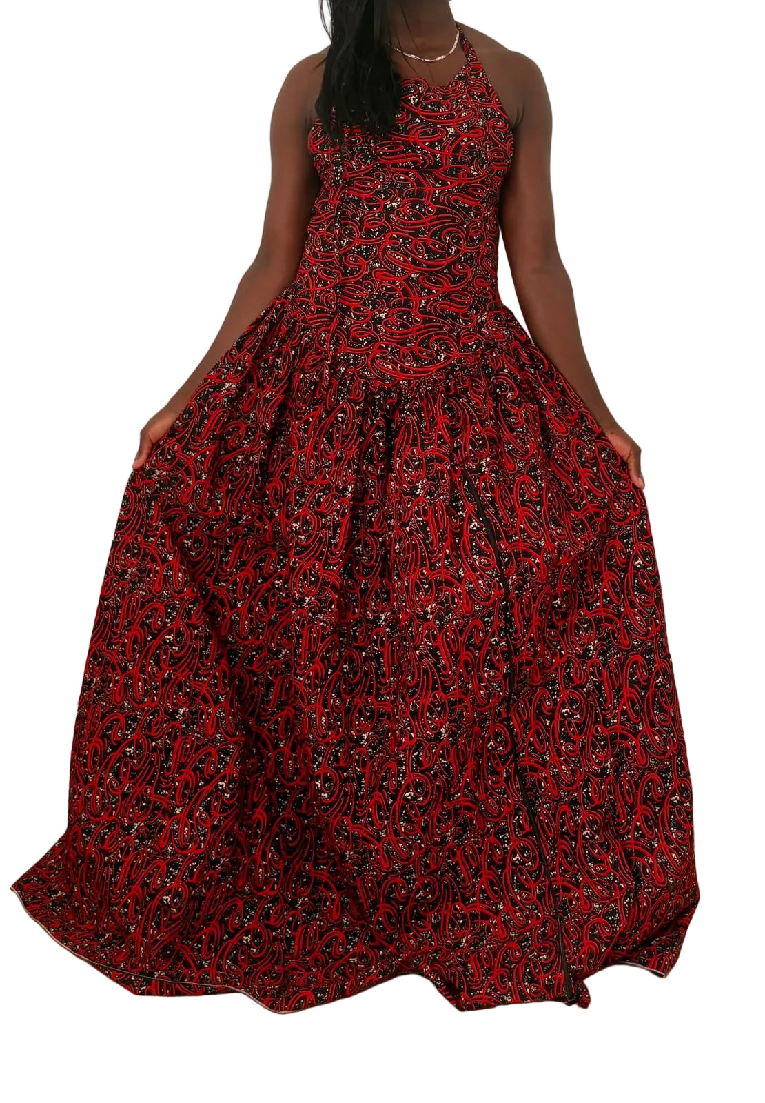 Royal Crimson Ankara Maxi Gown – Handmade African Elegance