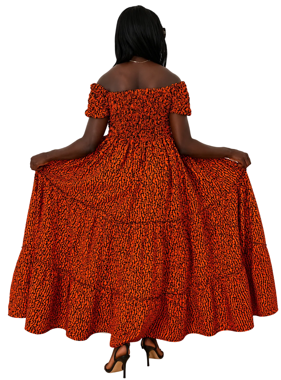 Sunset Glow Ankara Off-Shoulder Maxi Dress