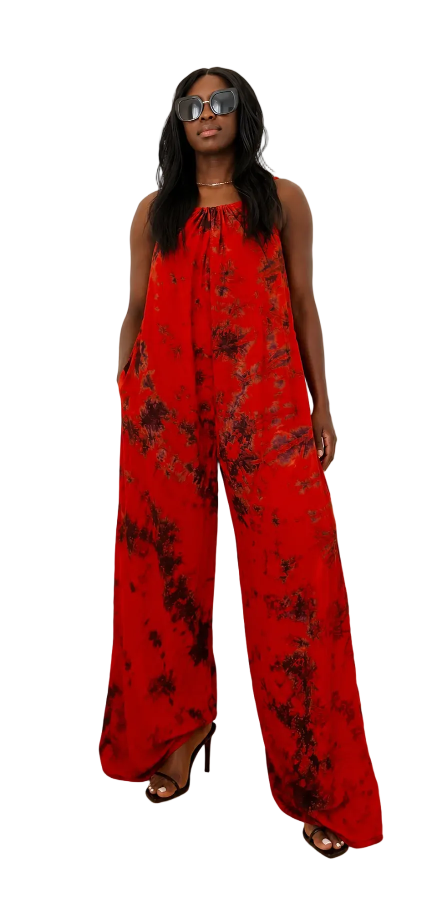 Elegant Orange Floral Wide-Leg Jumpsuit