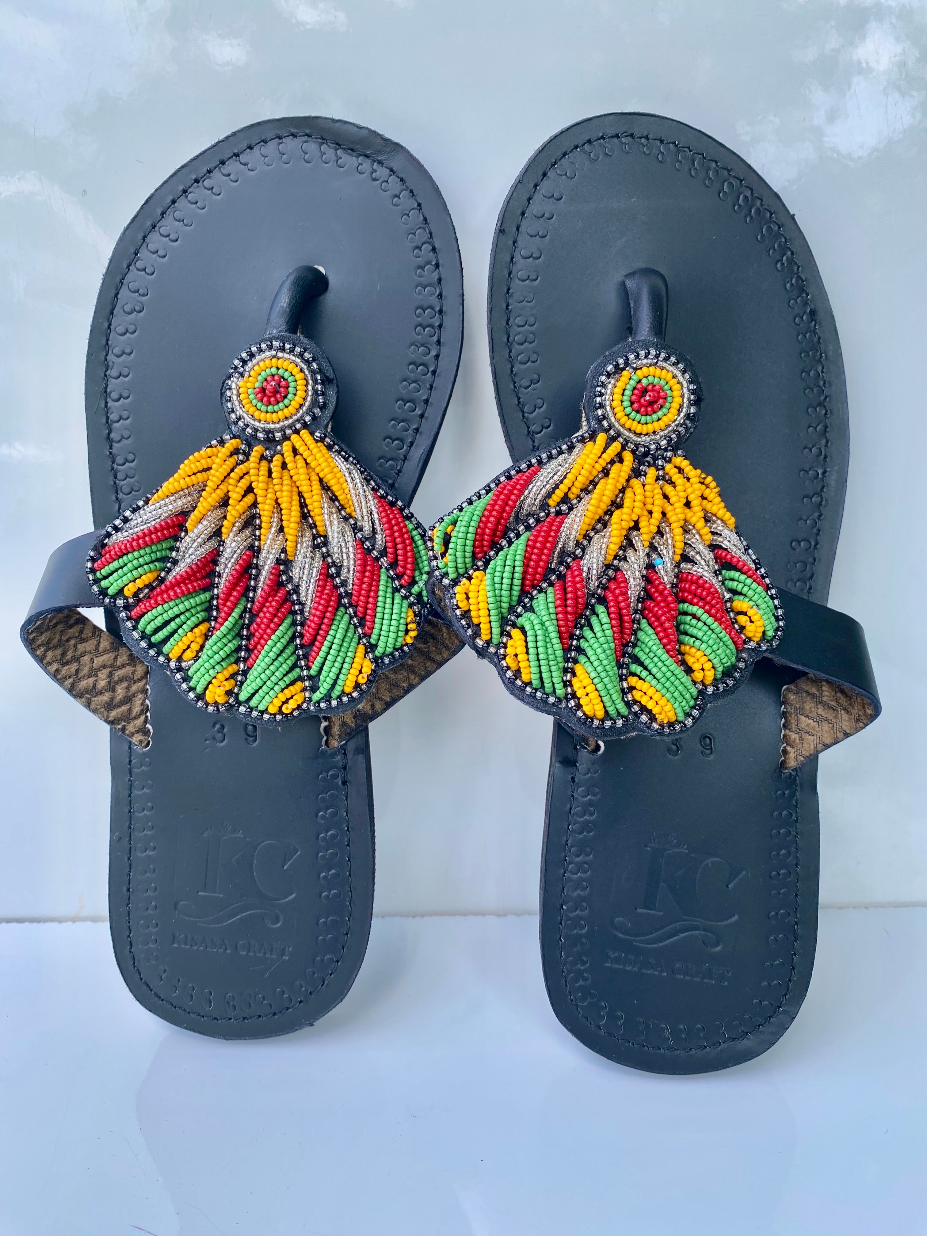 Handmade Maasai Beaded Leather Sandals – Black