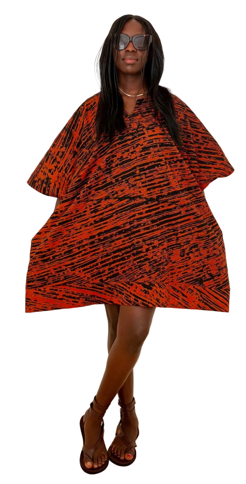 African Tie-Dye Kaftan Dress – Orange & Black | Afrocraft Sweden