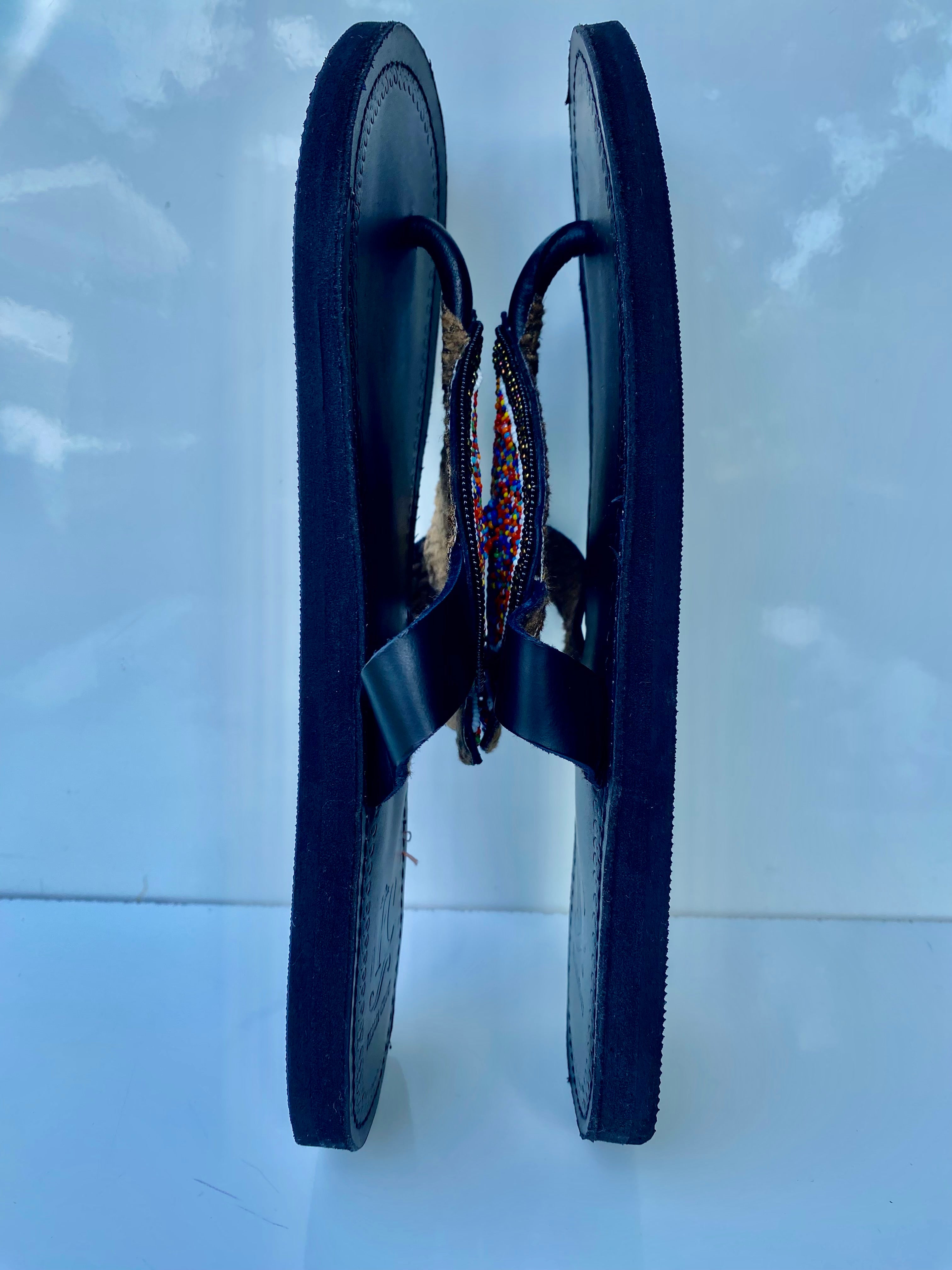 Handmade Maasai Beaded Leather Sandals – Multicolor Shield Design