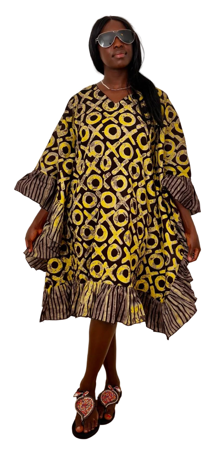 Yellow Ruffle Ankara Kaftan Dress
