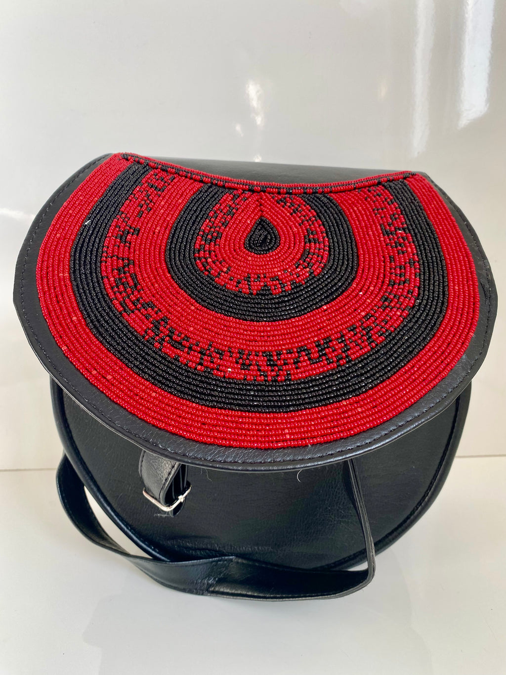 Afrocraft Handmade Beaded Leather Crossbody Bag – Earth Harmony