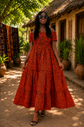 Sunset Glow Ankara Off-Shoulder Maxi Dress