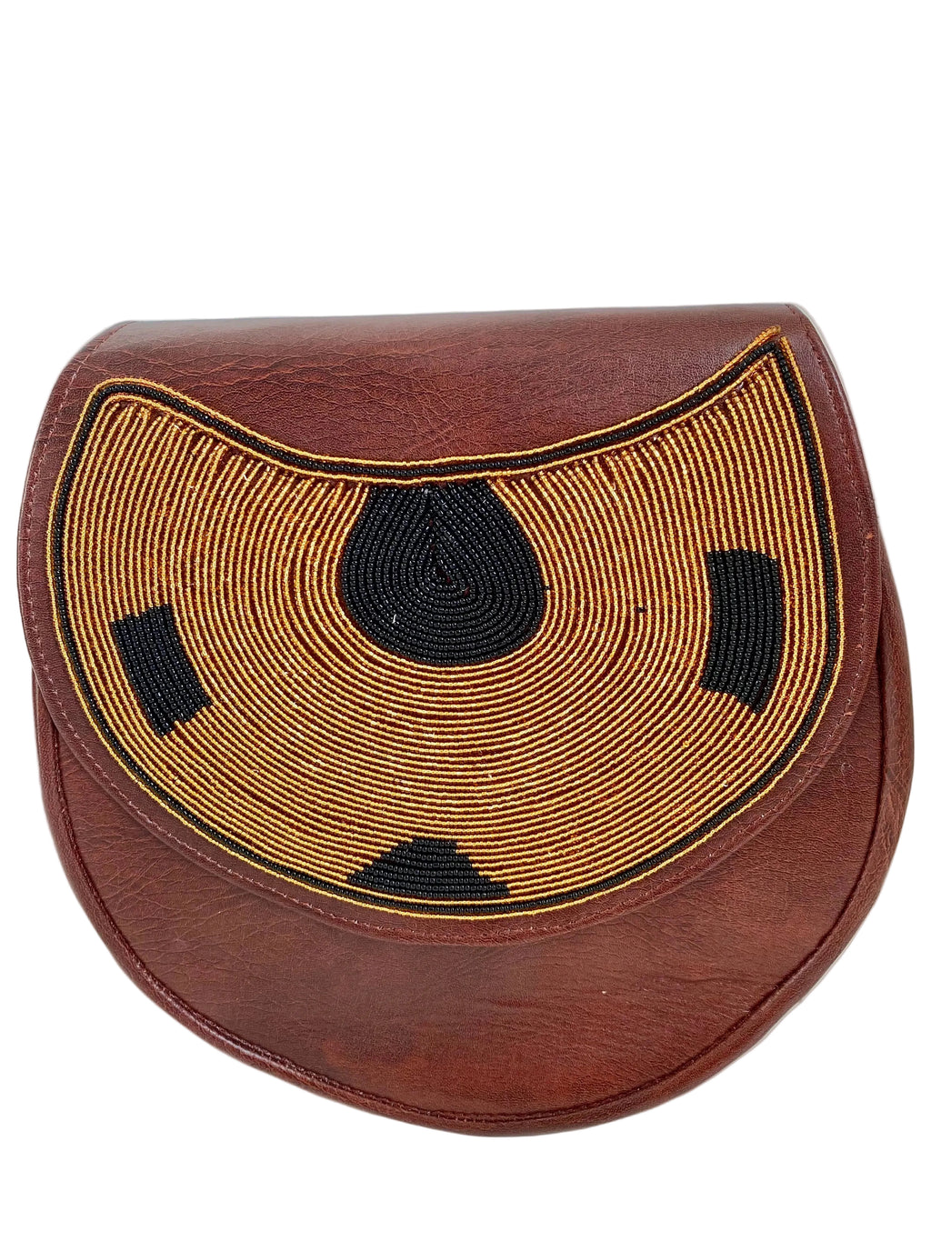 Handmade Beaded Leather Crossbody Bag – Brown