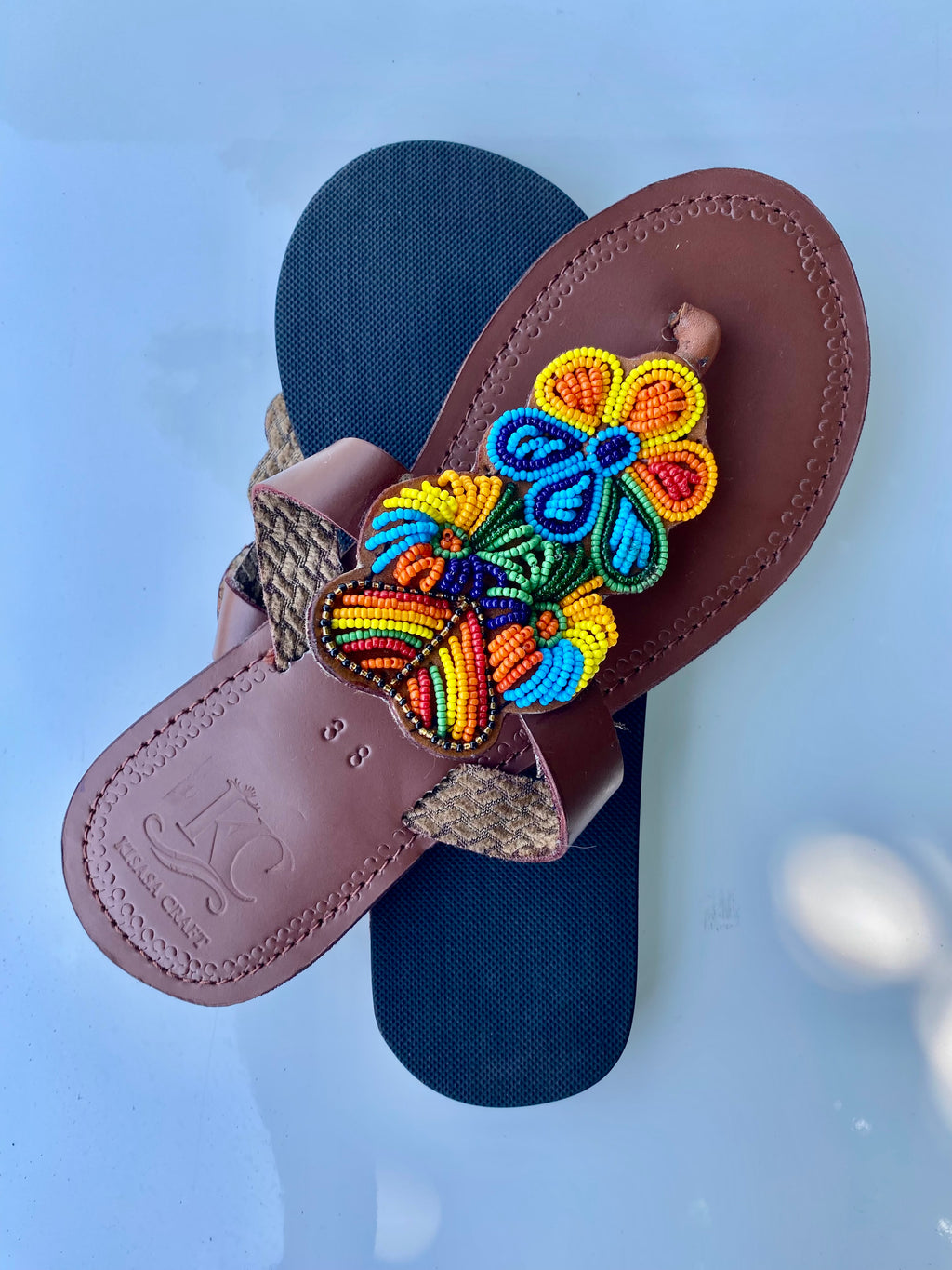 Handcrafted Maasai Beaded Leather Sandals | Brown