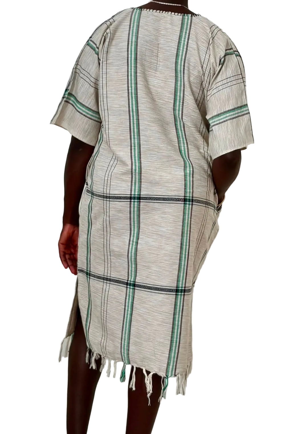 African Safari Kaftan Dress – Cream & Green