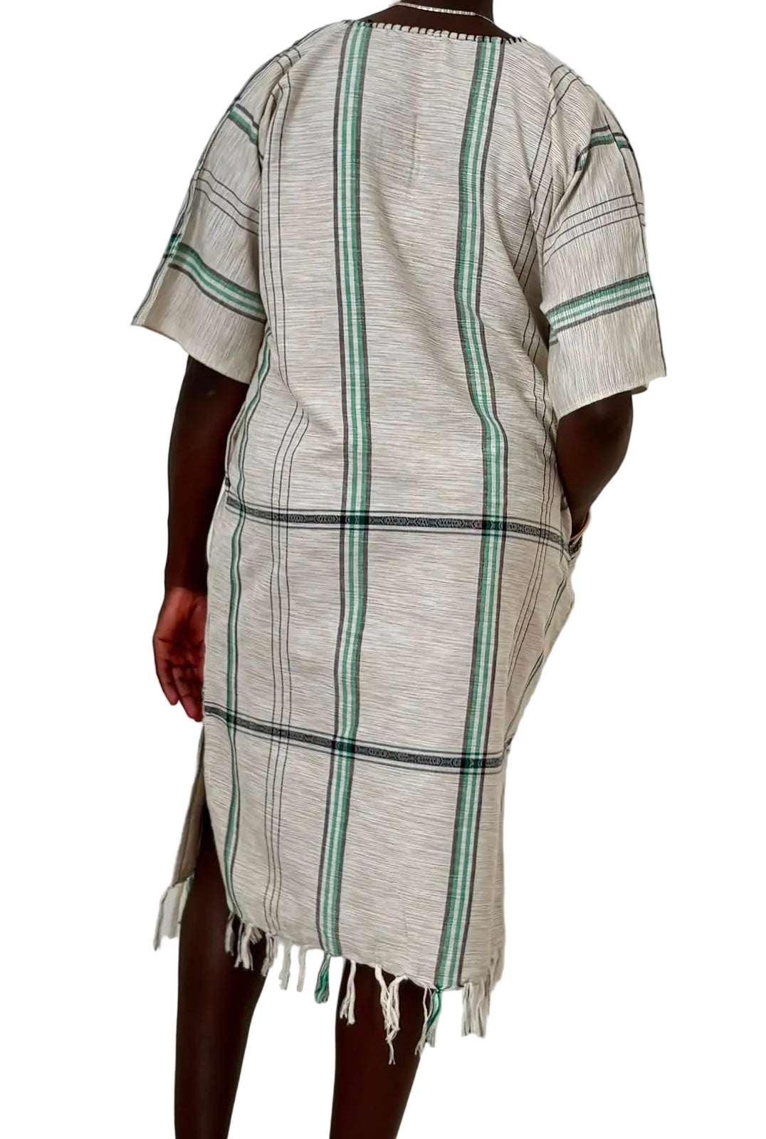 African Safari Kaftan Dress – Cream & Green