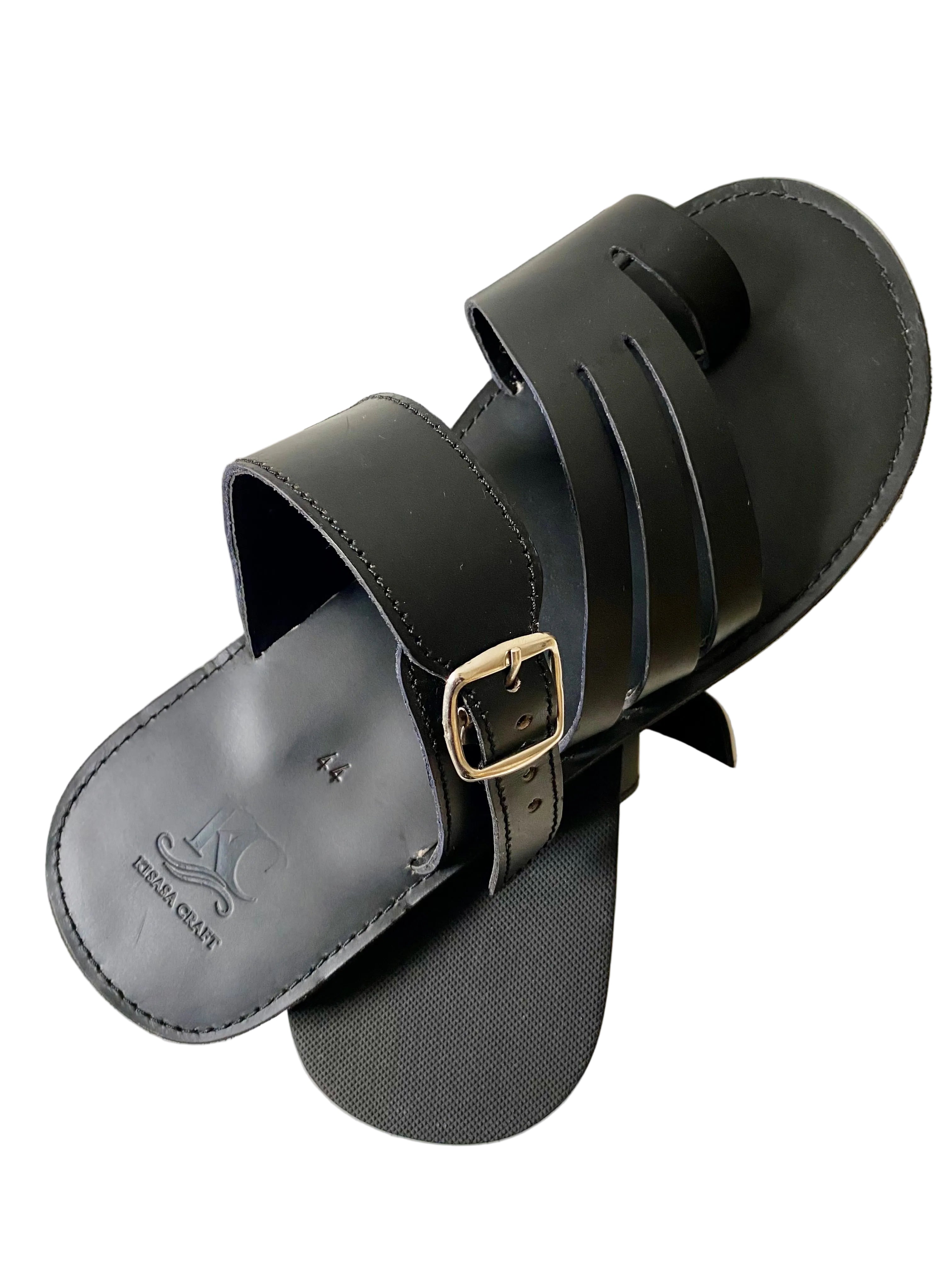 Handmade African Men’s Leather Sandals – Classic Black
