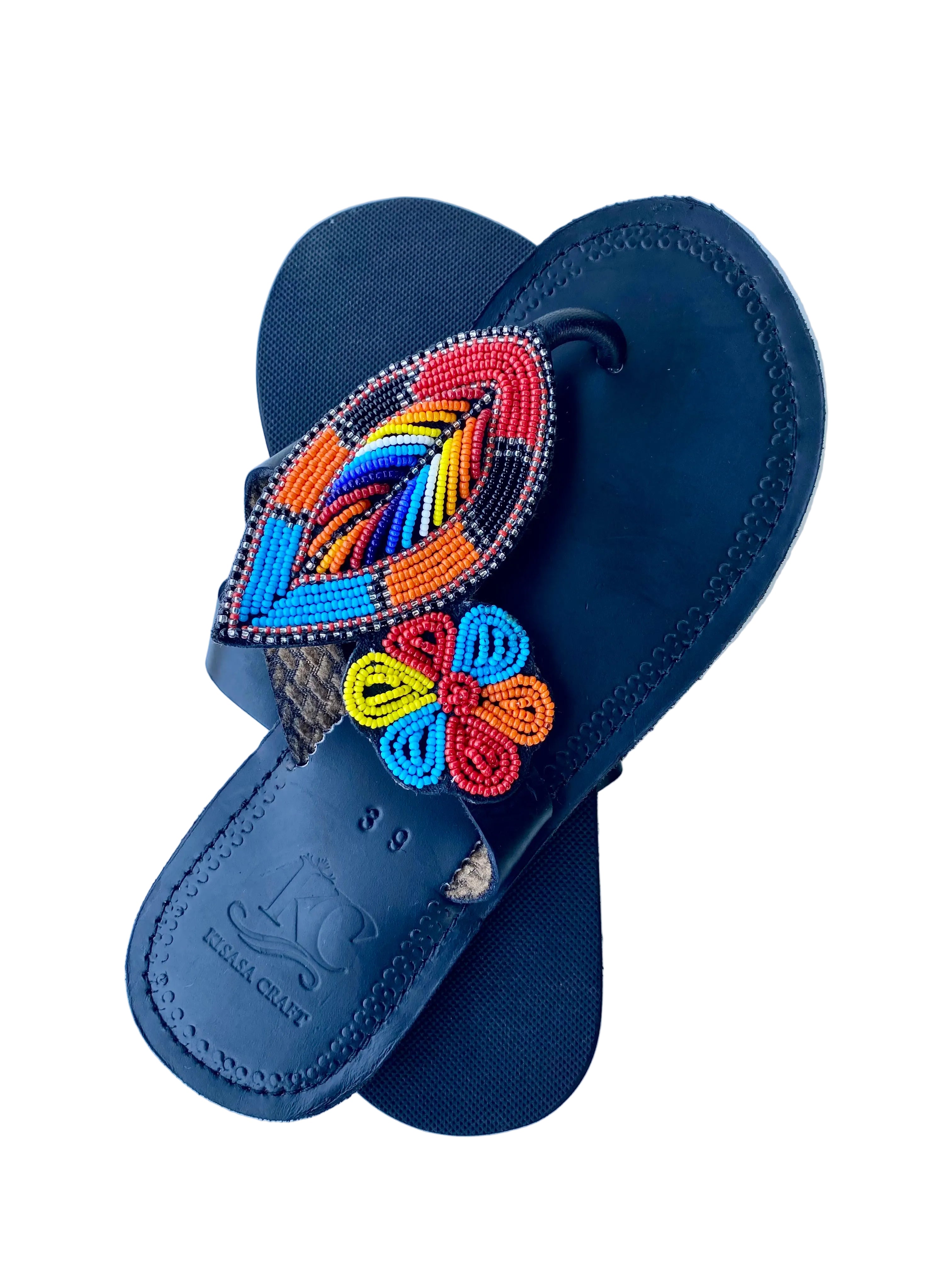 Handmade Maasai Beaded Leather Sandals – Black | Afrocraft Sweden